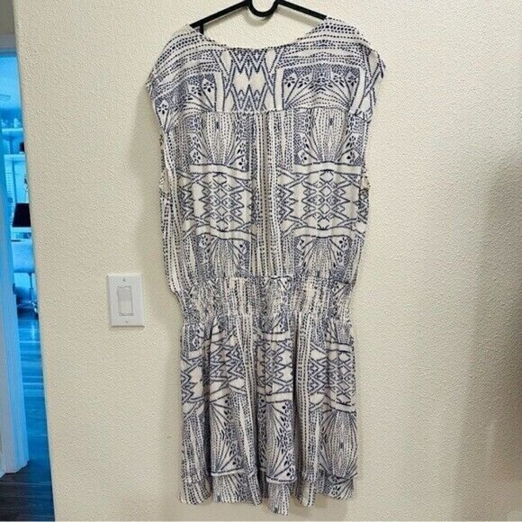 Kori America Crinkle Aztec Print Smock Waist Band Dress Navy Women’s Size Large - Picture 6 of 13